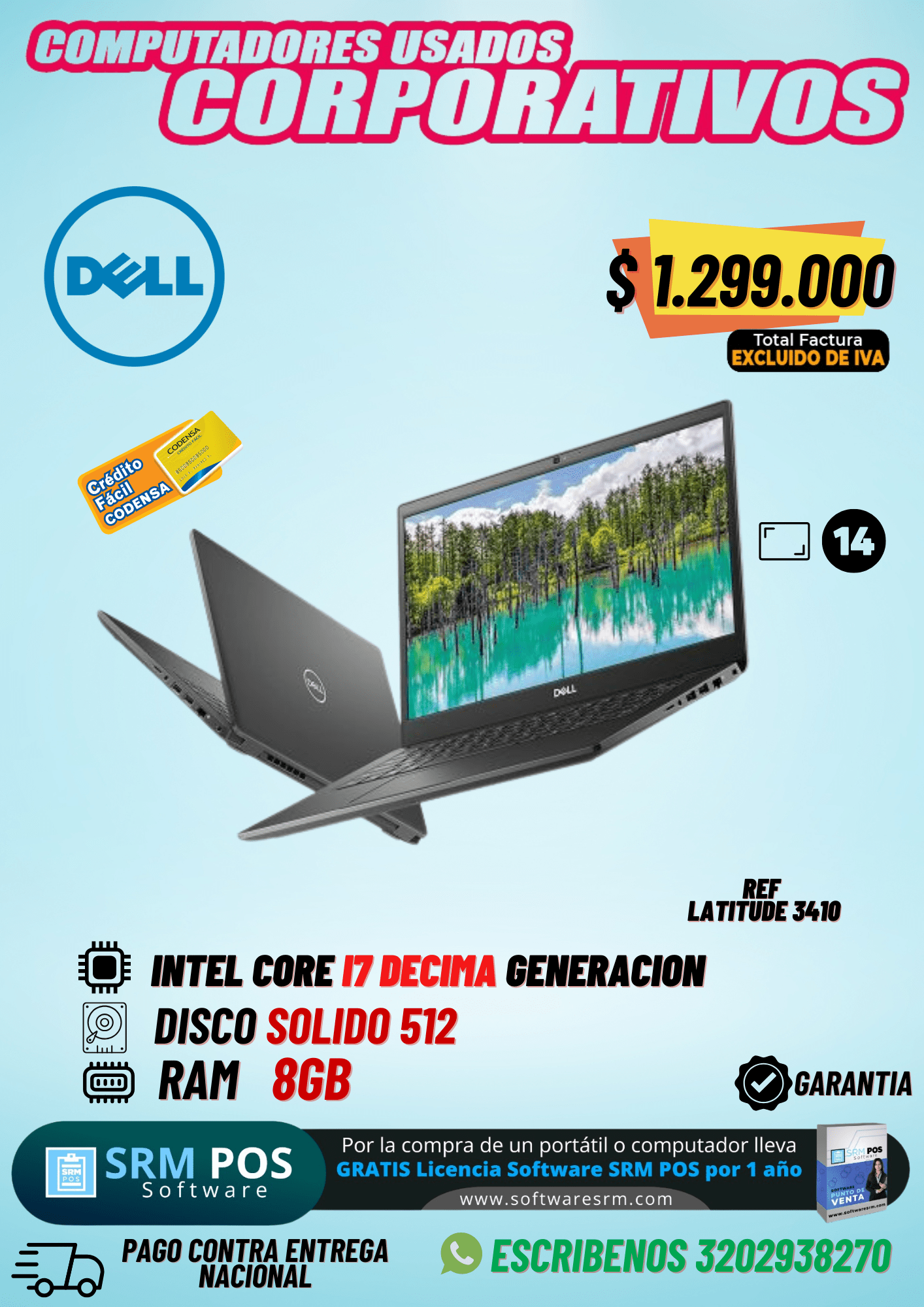 Dell Latitude 3410 | Core i7 10ª Gen, 8GB RAM, 512GB SSD | Pago Contra Entrega